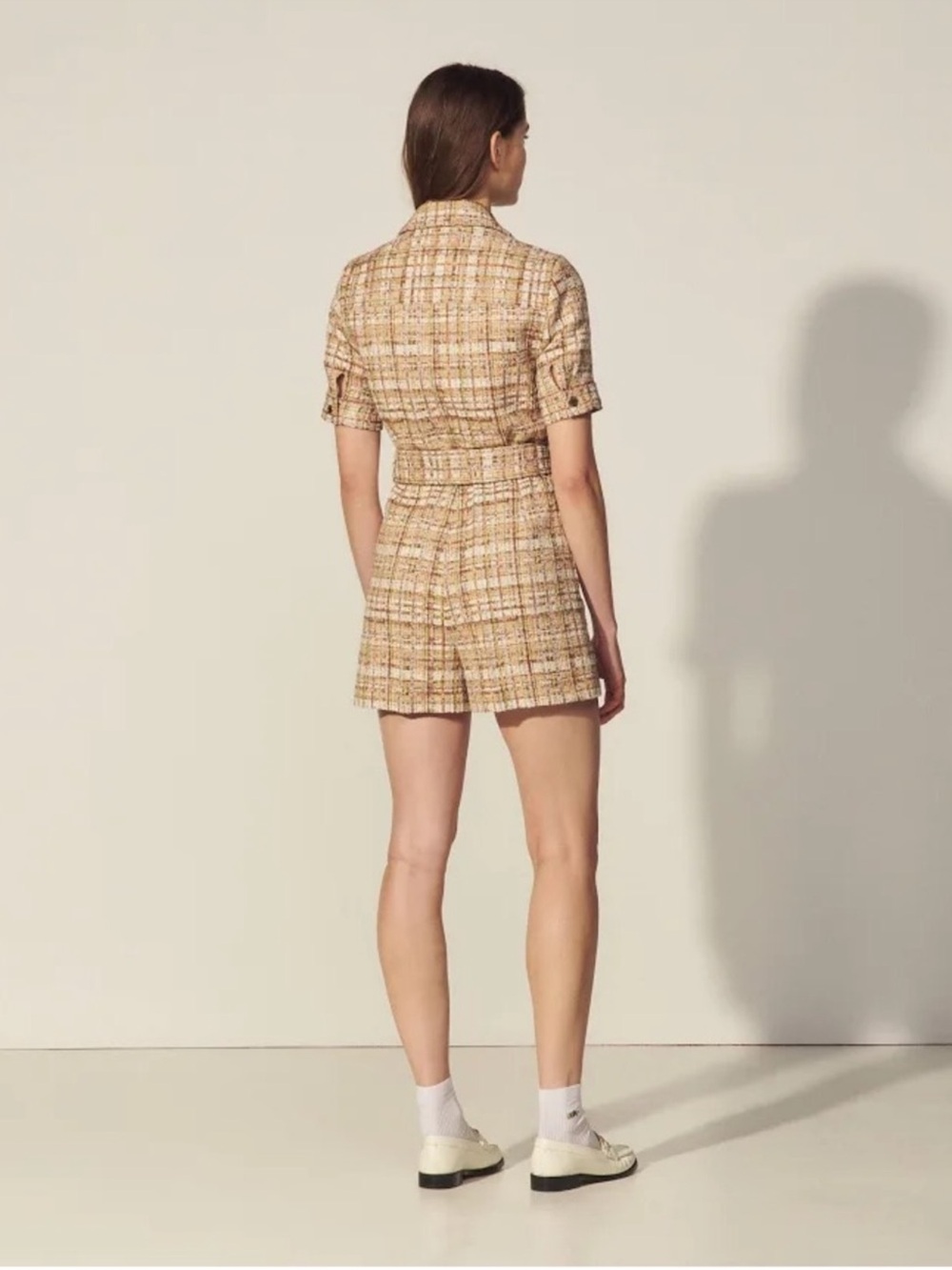 Sandro Multicolor Tweed Romper with Gold Hardware - Picture 3 of 12